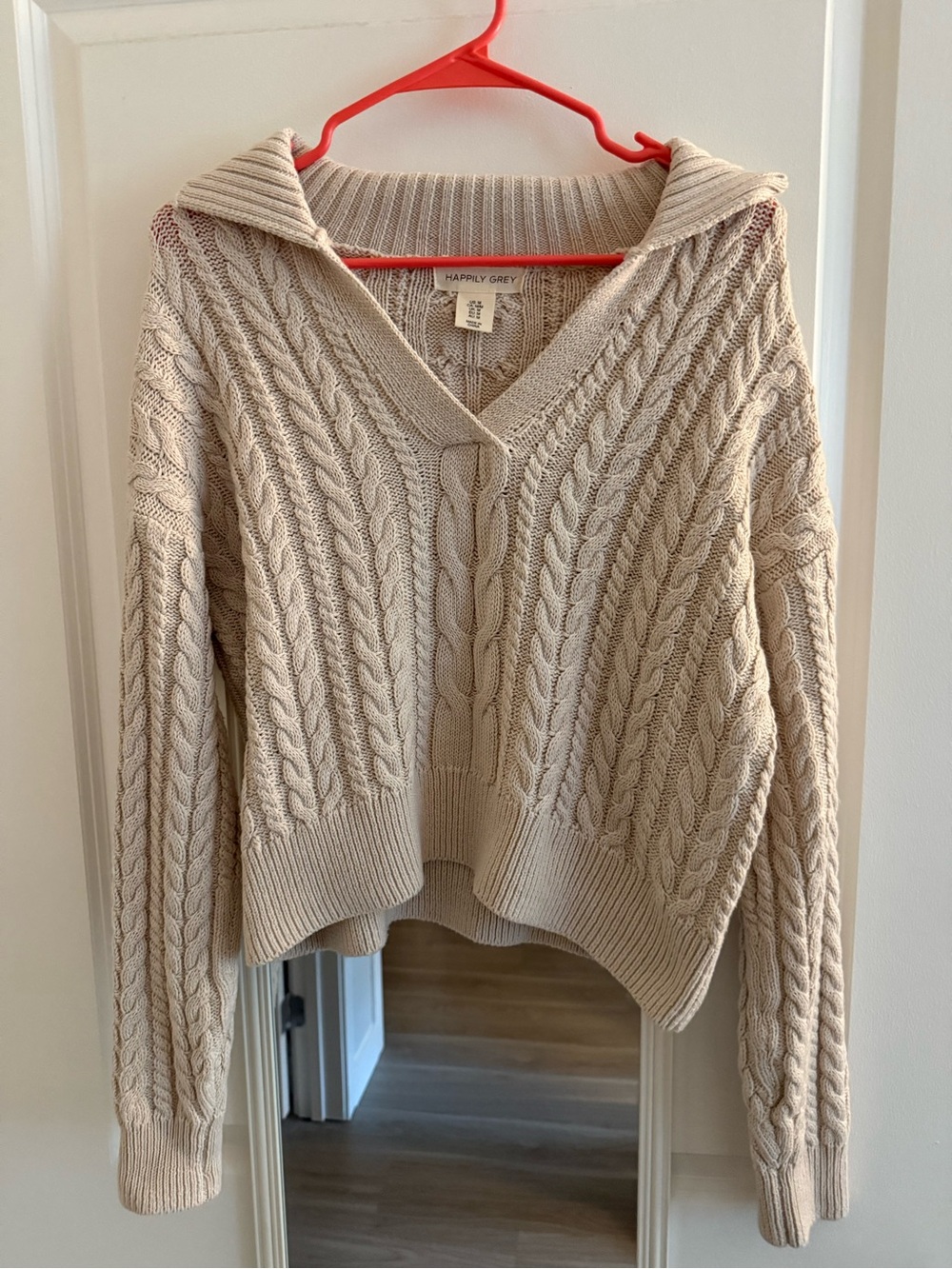 Happily Grey Cream Cable Knit Collared Sweater M